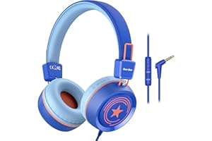 New bee Kids Headphones for School with Microphone KH20 HD Stereo Safe Volume Limited 85dB/94dB Foldable Lightweight On-Ear Headphone for boy Mac/Android/Kindle/Tablet/Pad(Royal Blue)