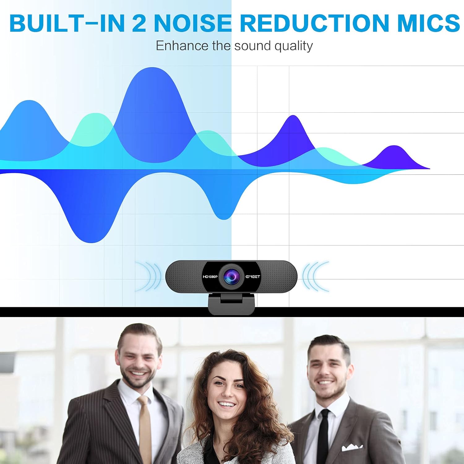 1080P Webcam with Microphone, eMeet C960 Web Camera, 2 Mics Streaming Webcam, 90°View Computer Camera, Plug & Play USB Webcam for Online Calling/Conference, Zoom/Skype/Facetime/YouTube, Laptop/Desktop : Camera & Photo