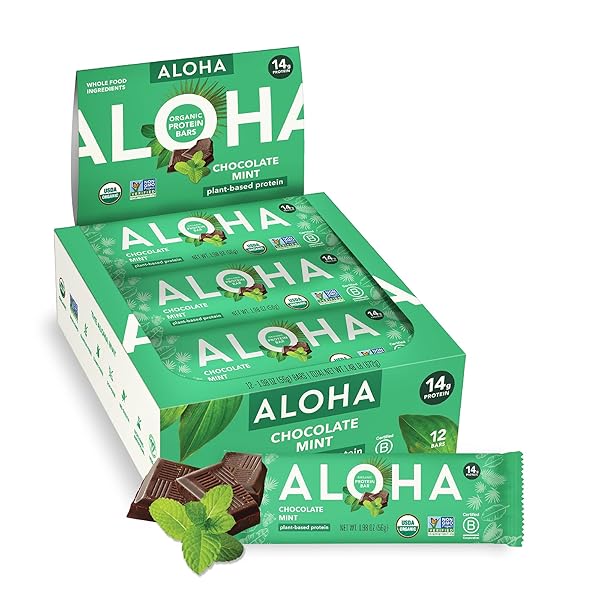 ALOHA ORGANIC PLANT BASED PROTEIN BARS, CHOCOLATE MINT,...