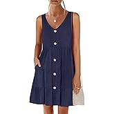 ANRABESS Womens Summer Beach Vacation Dresses V Neck Sleeveless Casual Button Down A Line Swing Mini Sundresses with Pockets