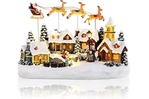 Afirst Christmas Village Reindeer Sleigh Animated Santa & Reindeer Sleigh with Motion & Lights Musical Christmas Village Villas Navideas for Xmas Indoor Table Decor Display