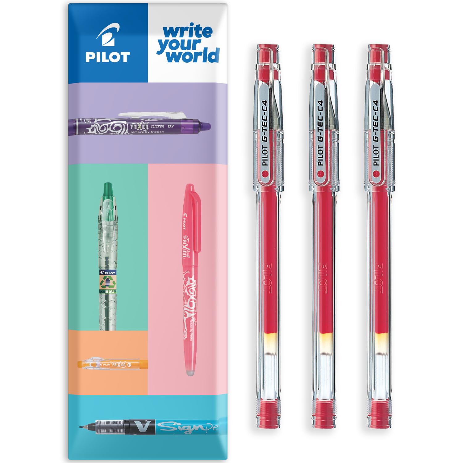 PILOT G-Tec C4 Gel Ink Rollerball Pen - 0.4mm Nib - 0.2mm Line - In Envelope Gift Packaging - Pack of 3 (Red)