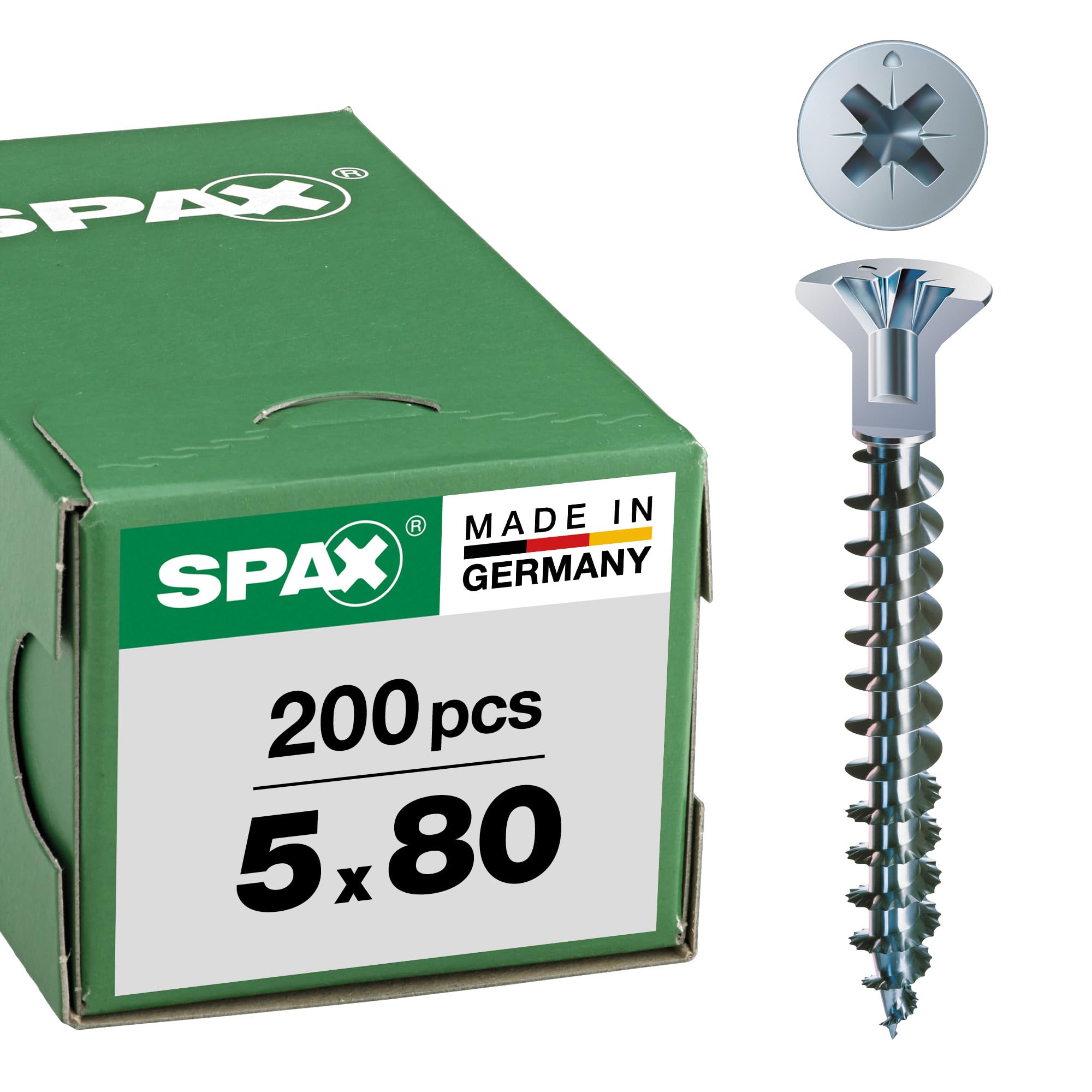 SPAX WIROX A3J 0271010500805 Universal Screw with Head Hole 5.0 x 80 mm, Pack of 200, Phillips Z2, Small Countersunk Head (Diameter 5 mm), Fully Threaded, WIROX A3J — image 1