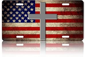 PUIBUN American Flag Jesus Cross Car Front License Plate Cover Personalise License Plate Cover Rust-Proof Metal Car Plates Tag Novelty Vanity Tag Decorative 4 Holes Men Women Gifts