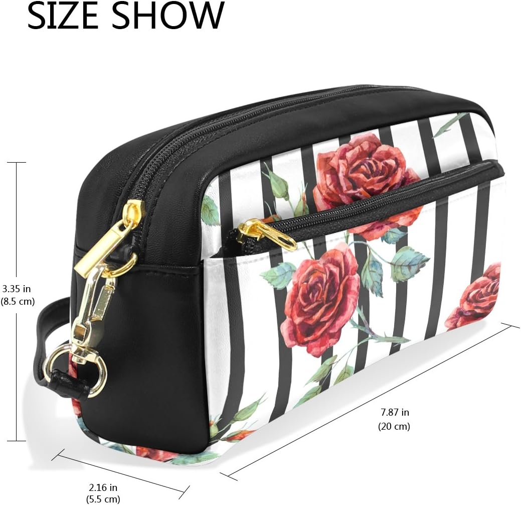 ISAOA Large Capacity Pencil Case and PU Leather Pen Bag Vintage Rose Comestic Makeup Bag for Girls and Boys - Image 4