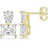 MDFUN 18K Yellow Gold-Plated Cubic Zirconia Stud Earrings for Women – Waterdrop Rectangle CZ Hypoallergenic Earrings