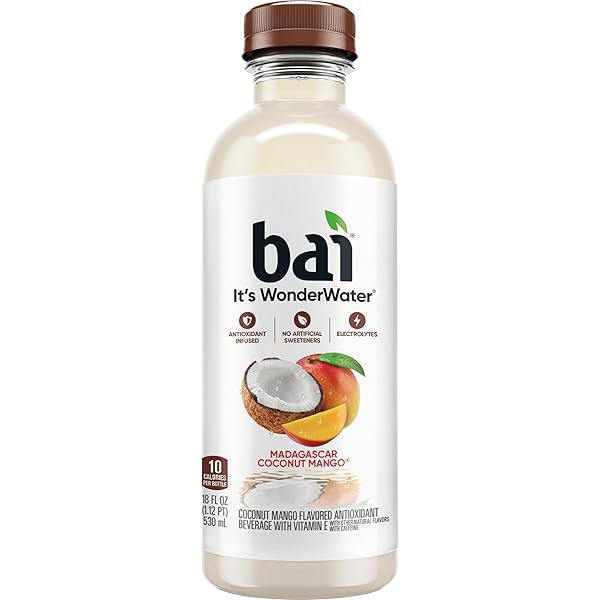 BAI ANTIOXIDANT INFUSED WATER BEVERAGE, MADAGASCAR COCONUT MANGO, WITH VITAMIN C AND NO ARTIFICIAL SWEETENERS, 18 FLUID OUNCE BOTTLE, 6 PACK