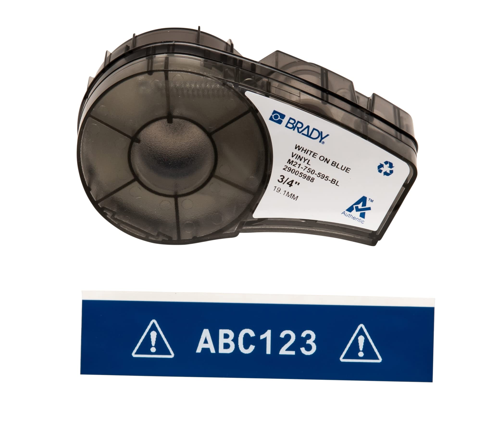 Brady Vinyl Label Tape for Label Printer M211 & M210 - Self Adhesive Vinyl Printer Labels - White on Blue (19.05mm x 6.40m) - M21-750-595-BL