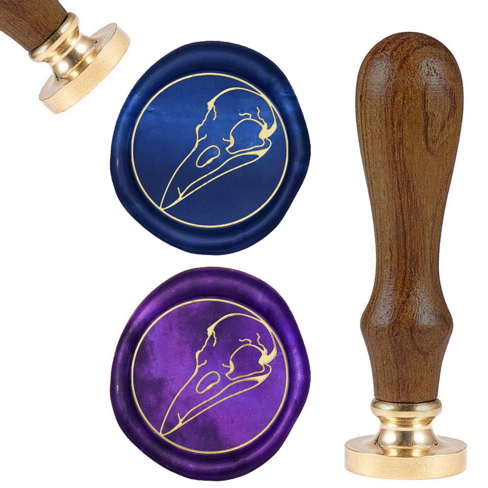 CRASPIRE Crow Wax Seal Stamp Halloween Skull Vintage Wax Sealing Stamps Winter Retro Wood Stamp Removable Brass Head 25mm for Envelopes Invitations Cards Making Gifts Wrapping
