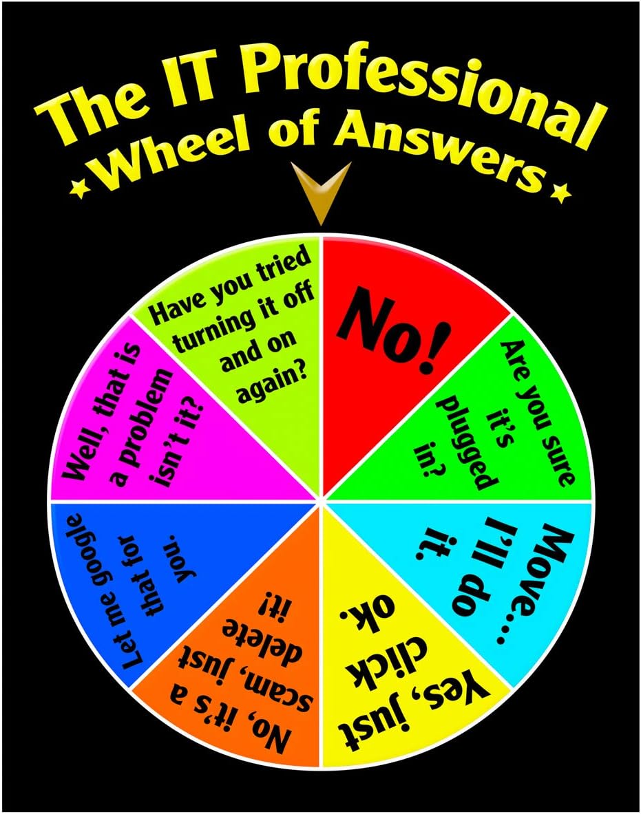 Photographs - IT Computer Professional Wheel of Answers Colorful Design Fine Art Print Decor - Funny Humor - 11x14 Unframed Decorative Wall Art Photo Gift - Dorm, Apartment, Office Decor - Accessories Under $15