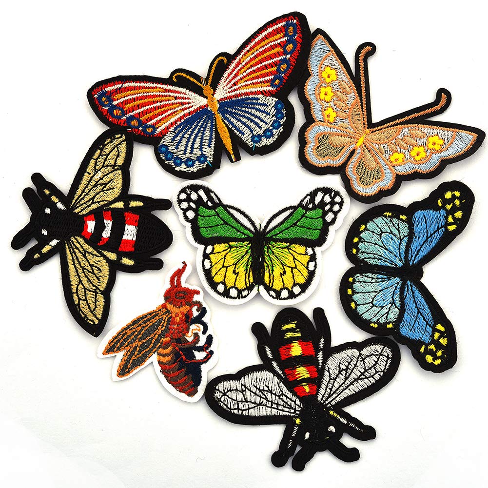 Isense Iron/Sew on Embroidered Butterfly Patches Assorted Bees Cicadas Patches for Jeans Jackets Shirts Backpack Shoes Perfect DIY Decoration Accessory