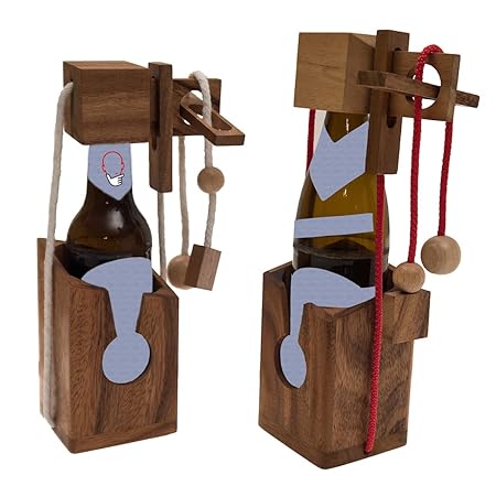 ROMBOL Flaschentresor - edler Tresor aus Holz für Bierflaschen 0,33 l (weißes Band) für 0,33 l und 0,5 l Bierflaschen (rotes 