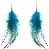 Lureme Bohemian Style Feathers with Small Feather Tassel Dangle Earrings for Women(02004736) (Blue)