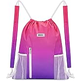 WANDF Drawstring Backpack with Shoulder Pad Sports Gym Backpack with Mesh Pocket String Bag for Women Men(Rose Gradient)
