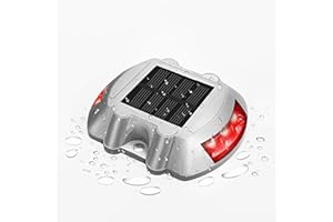 JIGUOOR Solar Deck Lights LED Driveway Lights Solar Powered Dock Light Outdoor IP68 Waterproof Road Markers for Step Sidewalk Stair Boat Garden Ground Pathway Yard (Red, 1 Pack)