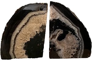 JIC Gem Agate Bookend(s) Black Bookshelf Decor geode bookends 1 Pair 3to 4 Lbs from Brazilian with Rubber Bumpers for Office and Home Decoration