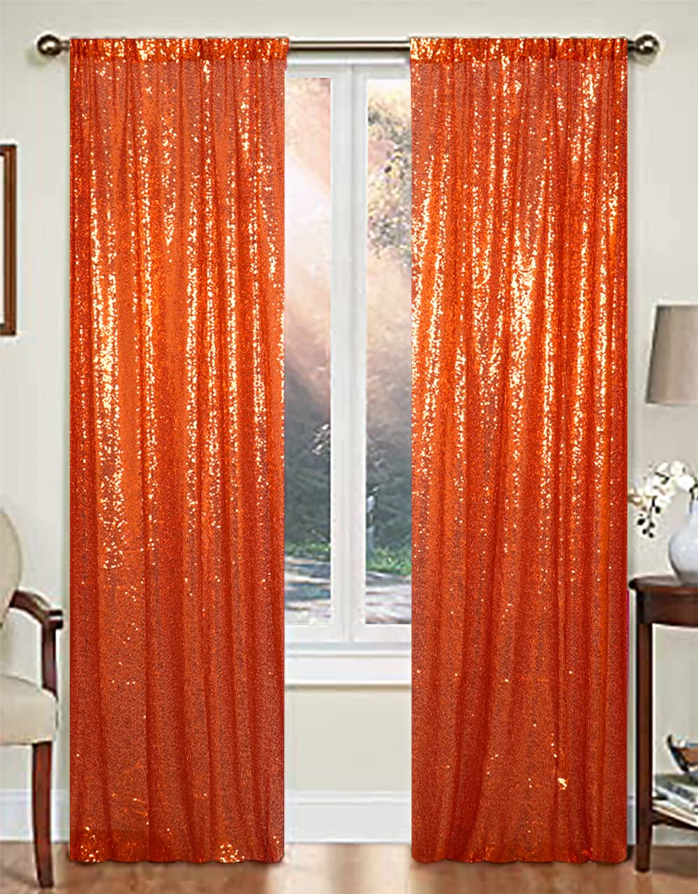 AMZLOKAE Orange Backdrop Curtains 2 Panels 2Ftx7Ft