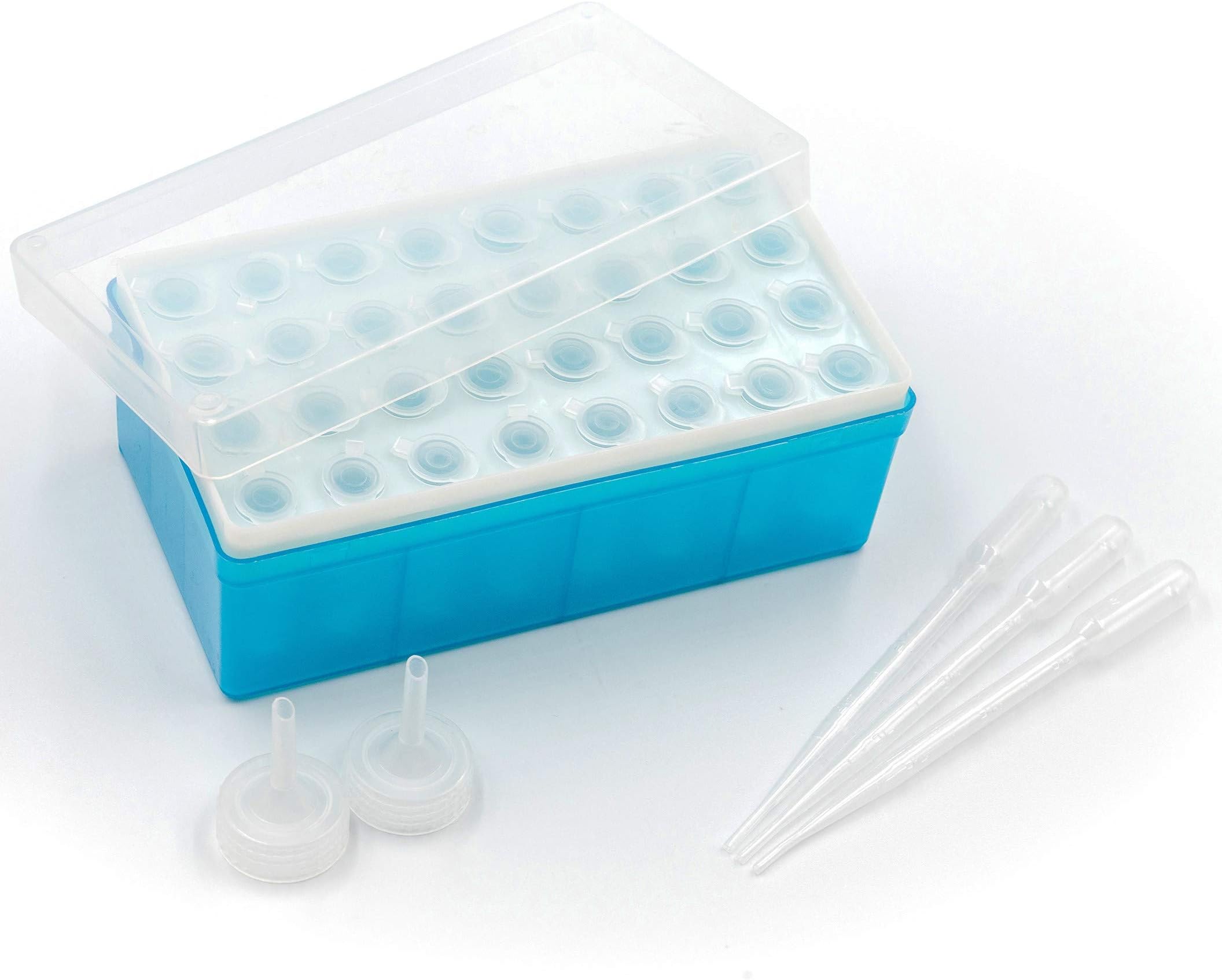 OriginBBS Tube Storage Box Set for Baby brine Shrimp | 35 Tubes, 3pipettes,2 Dispensing caps | Detachable Plastic Rack | 3.7"x7.1"x2.7" |