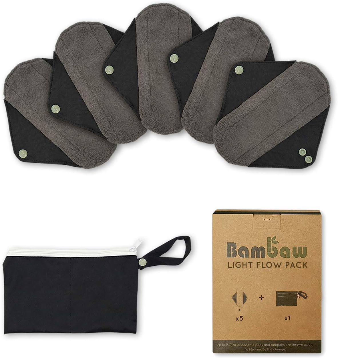 Bamboo Sanitary Pads with Discreet Black Pouch, Light Flow, Light flow