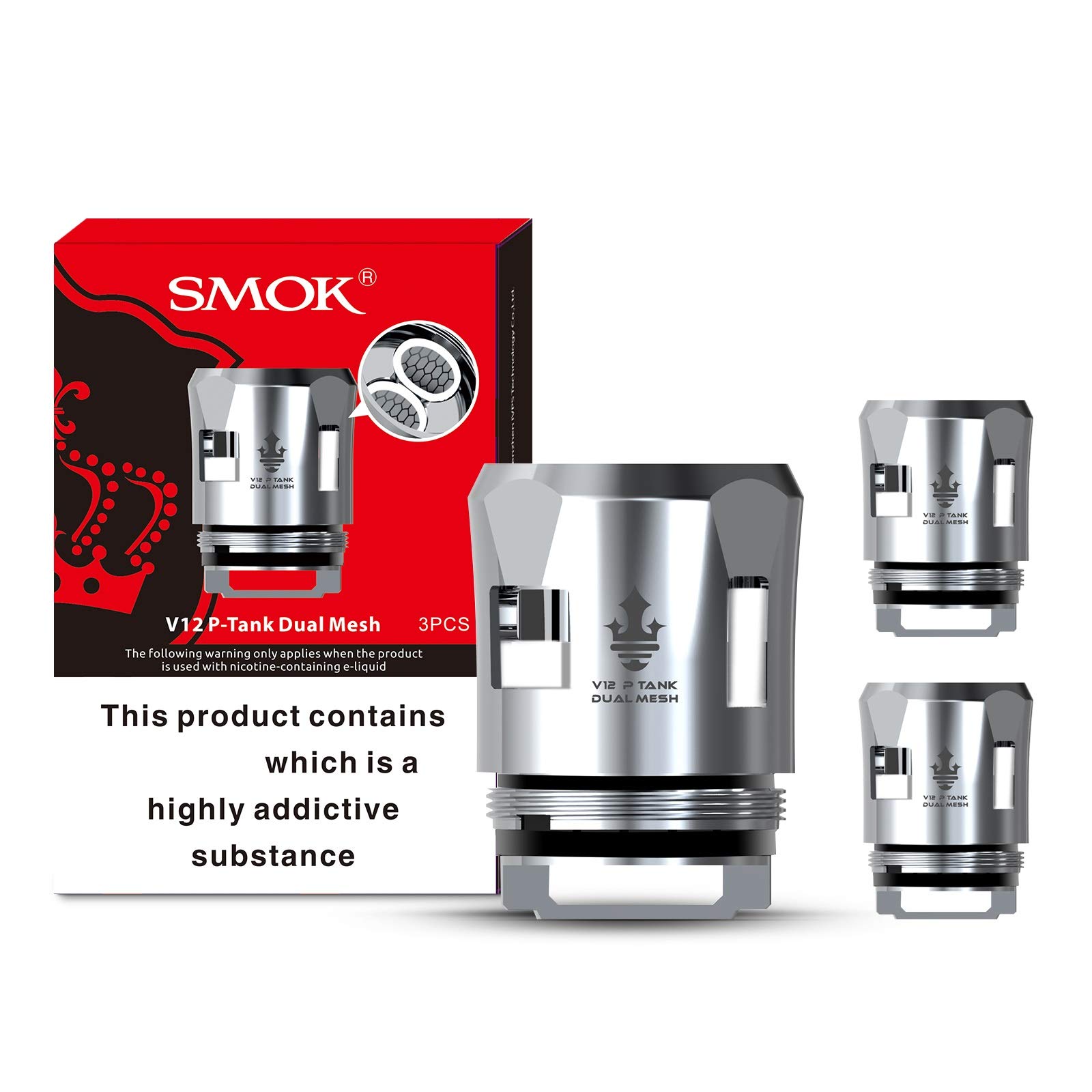 SMOK V12 Prince Replacement Coils, Dual Mesh, 0.2 ohm, Enhanced Vapor Production and Flavor Intensity, Ultimate Vaping Satisfaction, Works with SMOK X-Priv Kit, TFV12 P-Tank, Pack of 3, No Nicotine