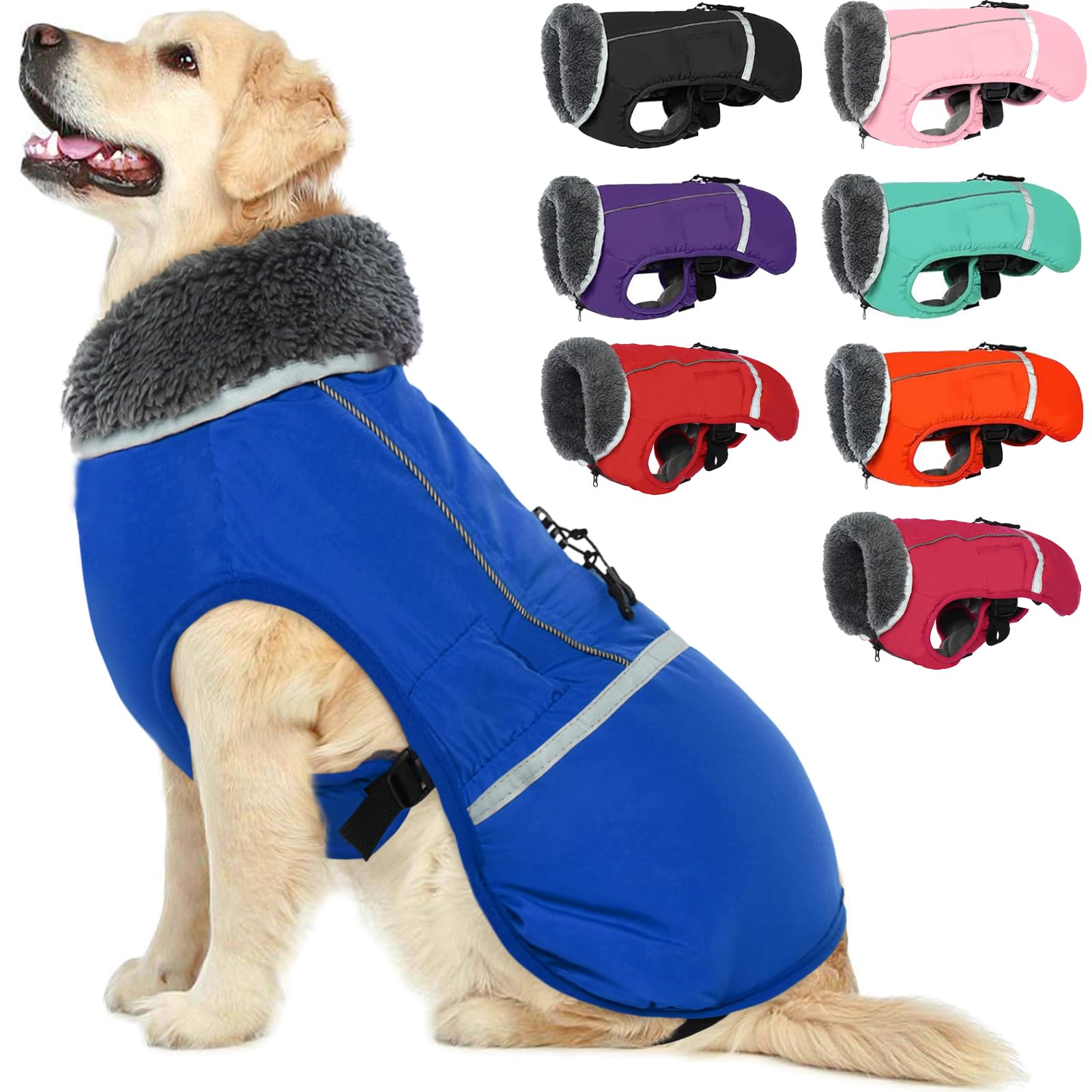 QBLEEV Warm Dog Coat - Reflective & Waterproof Winter Jacket, Turtleneck Pet Clothes with Thick Fleece Lining for Small to Large Dogs
