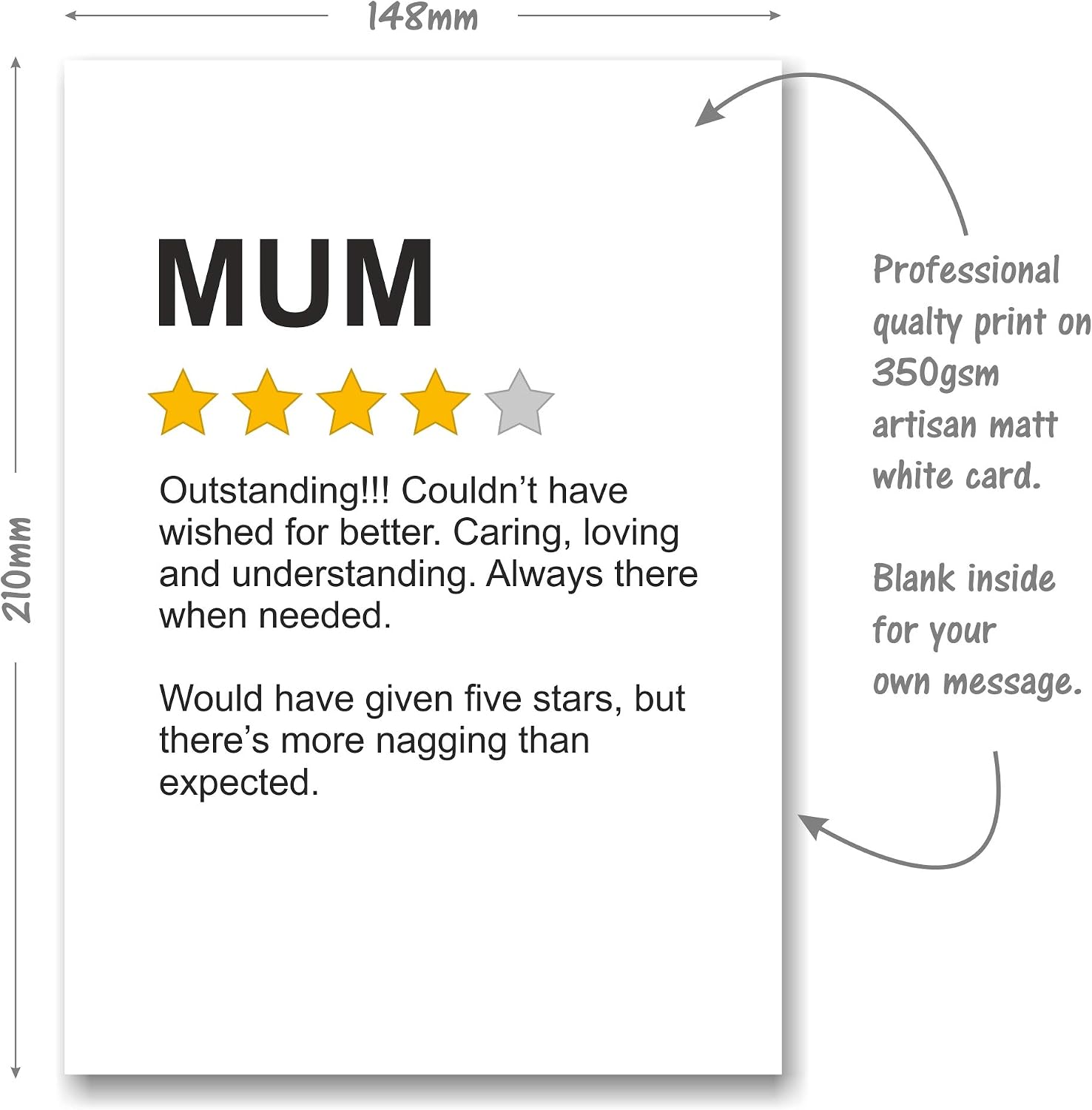 Funny Card for Mum - Product Star Rating Review, Brown/White, 210mm x 148mm - Image 3