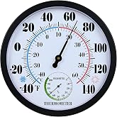 10 Inch Indoor Outdoor Thermometer Hygrometer Combo | Large Dial Analog Temperature Humidity Gauge, Wall Mount Weather Thermometer for Home Patio Greenhouse Garage Room