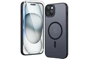 FNTCASE for iPhone 15 Case Matte: iPhone 14/13 Case Magnetic Phone Cases with Screen Protector Compatible with Magsafe Slim Anti Yellowing Rugged Protective Translucent Cell Cover (C-Black)