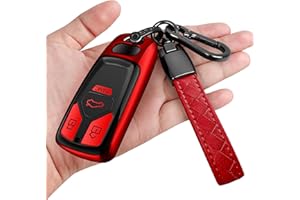 Sindeda for Audi Key Fob Cover with Keychain Soft Full Protection Key Shell Key Case Compatible with A4 Q7 Q5 TT A3 A6 SQ5 R8 S5 Smart Key (Red)