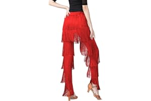 FEOYA Women Latin Dance Pants with Fringe, Tassels - Tango, Salsa Practice & Performance Pants