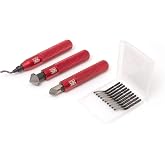 AFA Tooling Deburring Tool Set &amp; 2 Countersink Hand Reamers, Red CNC Handle | 11 HSS blades with 360-degree rotation &amp; 2 Countersink Hand Reamers make chamfers for 3D printing, metal, PVC, copper