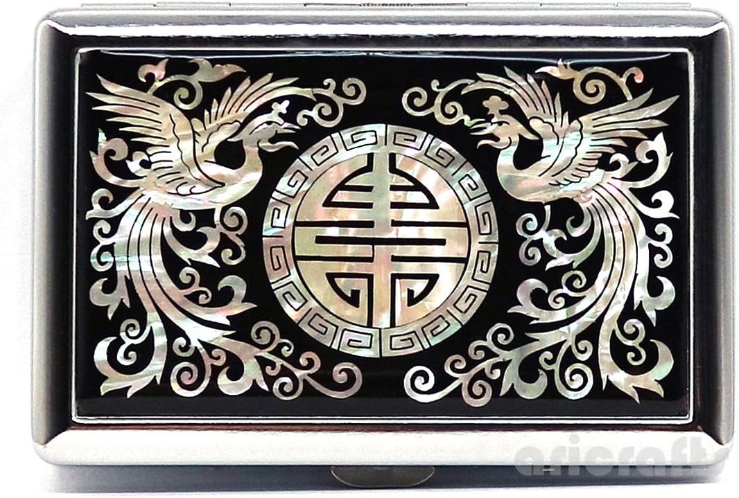 Mother of Pearl Metal Cigarette Case, King Size Nacre Smoke Tobacco Card Holder, Mother of Pearl Box, Nacre Storage Wallet, Cigarette Holder, Cigarette Box Accessories, Phoenix Design