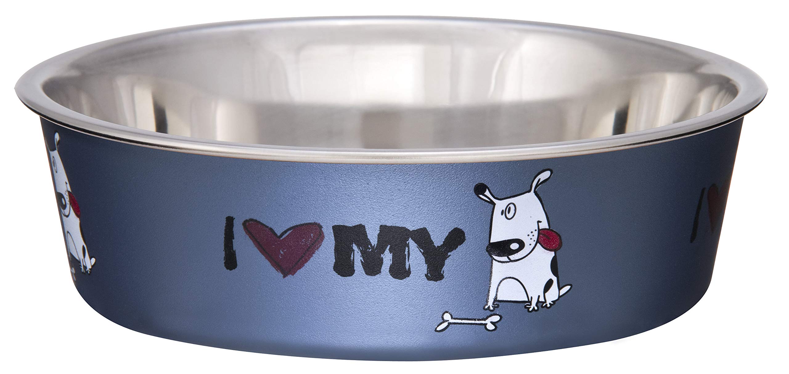 Loving Pets Bella Bowl Designer & Expressions Dog Bowl, Medium, I Love My Dog, Steel Blue