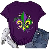 VQD Womens Mardi Gras Shirt Fat Tuesday Shirts Carnival Theme Party Tee Tops