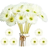 WILLBOND 18 Pcs Artificial Gerbera Daisies Flowers 15 in White Fake Daisy Bouquet with Flexible Stems Boho Faux Wildflower for Wedding Bridal Groovy Party Home Kitchen Decor, 6 Colors