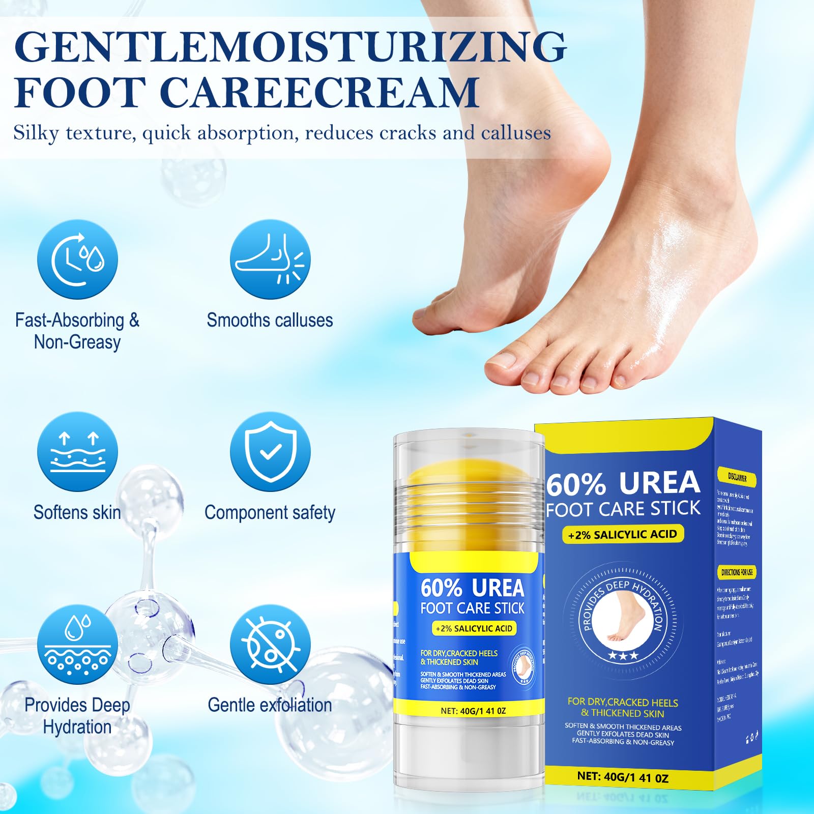 60% Urea & 2% Salicylic Acid Foot Cream for Cracked Heels, Intensive Moisturizing and Anti-Cracking, Repairs Dry and Rough Skin, Fast Absorbing, Callus Remover for Feet, Hands, Knees, Elbows (2)