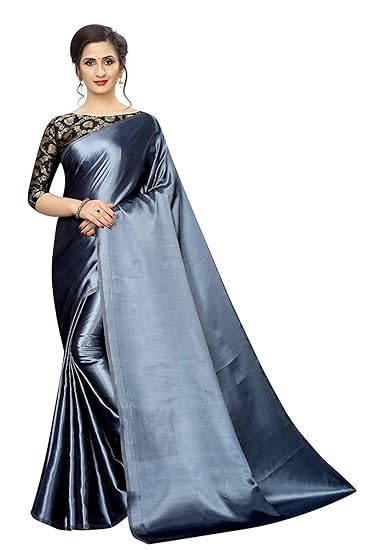 Blue Wish Womens Jacquard Satin Silk Saree With Blouse Piece