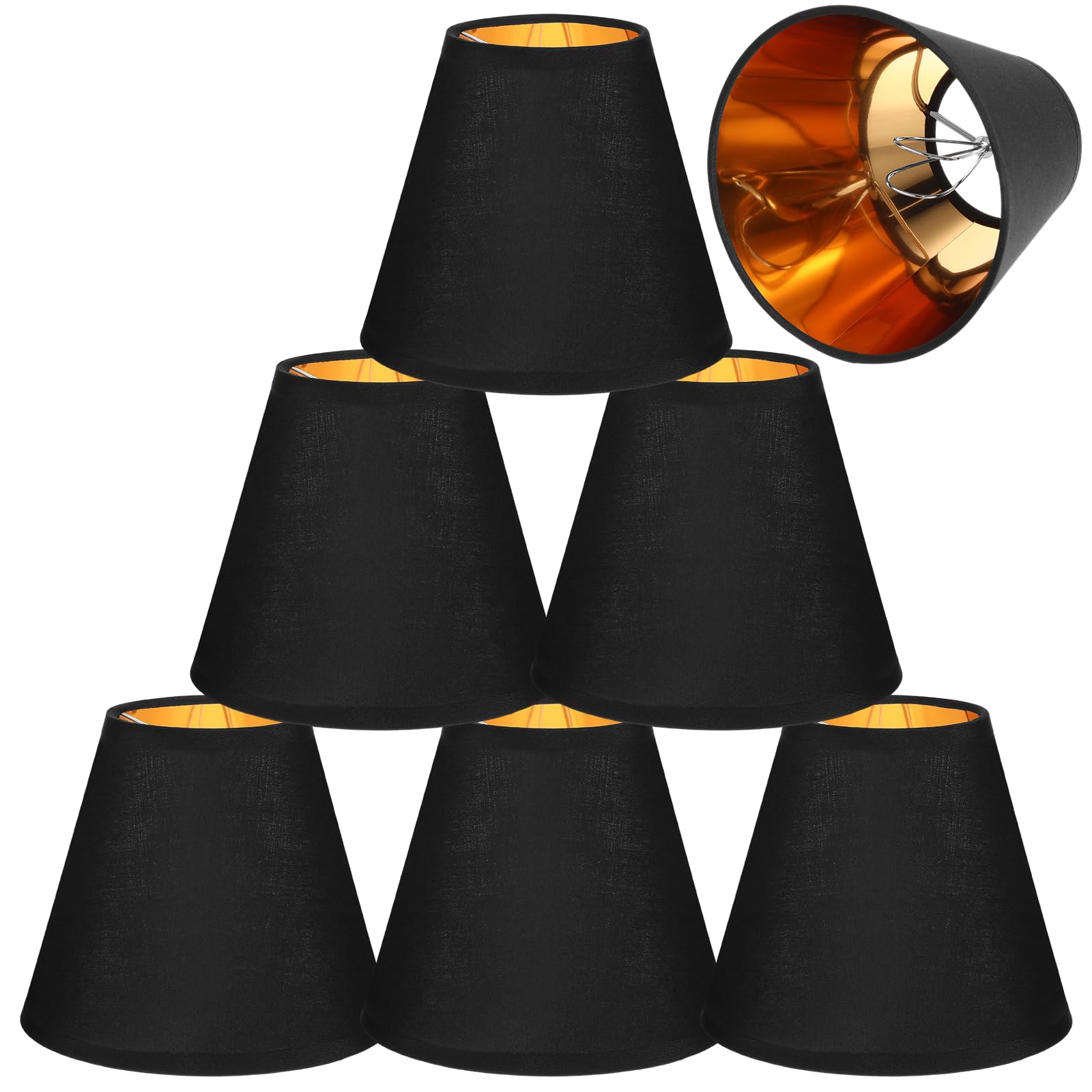 Photo 1 of Chandelier Lamp Shades Set of 6, Mini Barrel Lampshades 6 Inch Black Replacement Small Clip on Lampshade for Candelabra Light Bulbs 3" X 6" X 5"