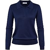 Kate Kasin Women Long Sleeve Polo Sweater V Neck Knitted Tops Casual Ribbed Shirt Loose Pullover Sweater