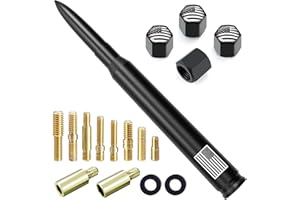 ENGIRETTE Car Truck Bullet Antenna with Tire Valve Caps American Flag Universal Short Replacement for GMC Sierra Chevy Silverado Dodge Ram 1500 2500 3500 Ford F150 F250 F350 Super Duty Raptor, Matte Black, 7"
