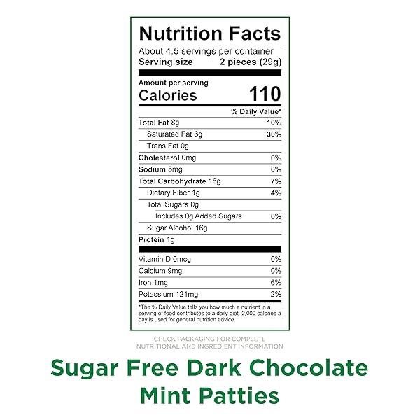 RUSSELL STOVER SUGAR FREE DARK CHOCOLATE MINT PATTIES CANDY, 4.5 OZ. BAG