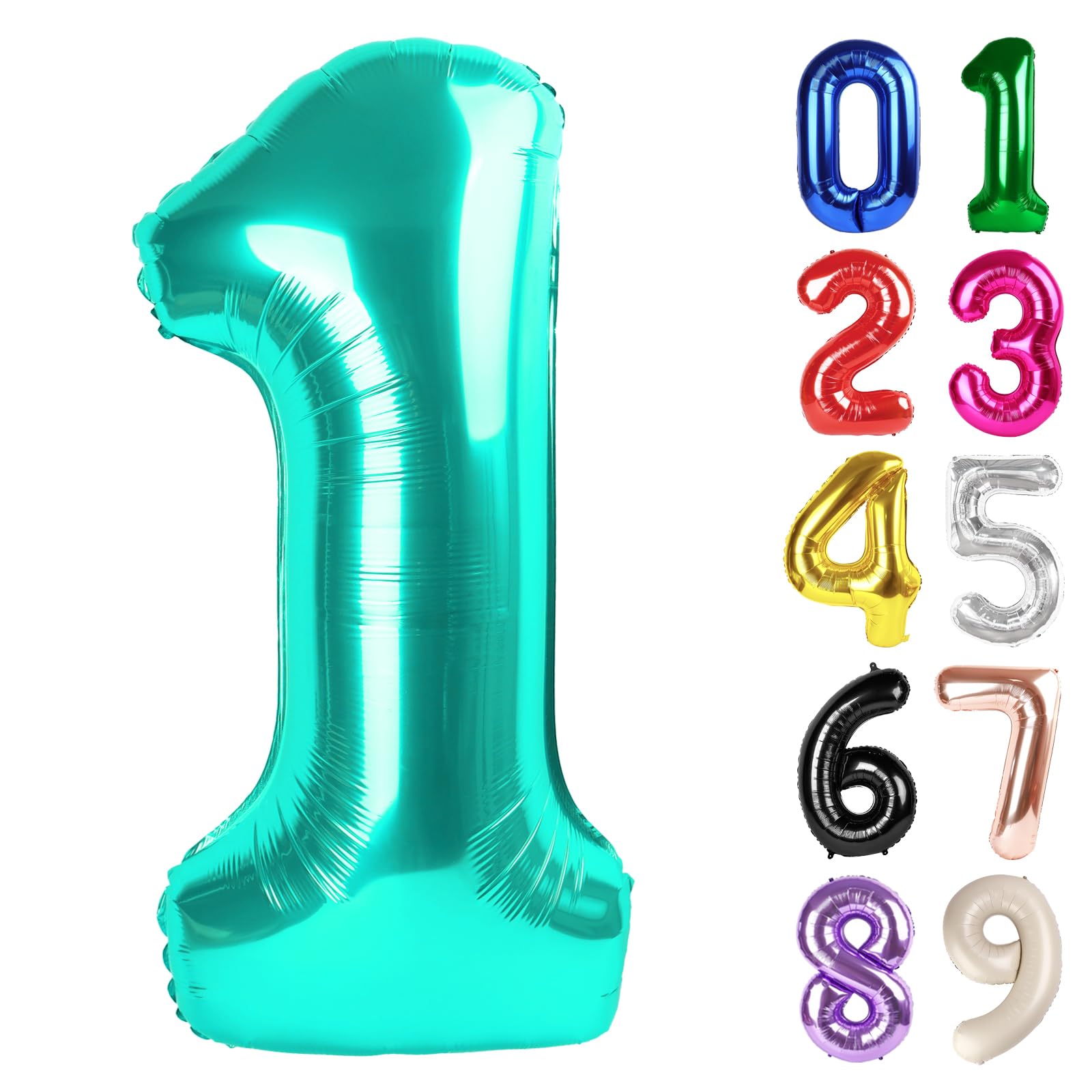Photo 1 of 1 Balloon - Teal Birthday Number Balloons, 40 Inch Large Foil Balloons for Men Women Boys Girls Teal Themed Birthday Decorations