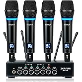 ZERFUN Rechargeable Wireless Microphone System 4 Channel Pro, UHF Metal Handheld Wireless Mics Cordless for Church Karaoke Singing with Bluetooth Echo Volume Control, 4x50 Frequency(MU-898)