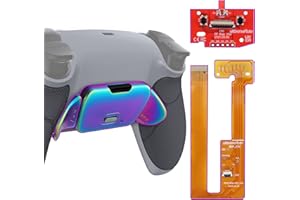 eXtremeRate Rainbow Aura Blue Purple Real Metal Buttons (RMB) RISE Remap Kit for PS5 Controller BDM-030 040 050, Gray Rubberized Grip New Hope Gray Back Shell, Upgraded Back Buttons for PS5 Controller