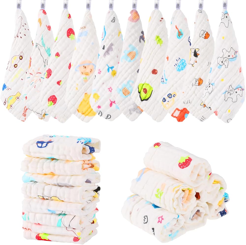 Radsocken 10 Pack Muslin Cloths 25x25cm Cotton Baby Towels Multicolor