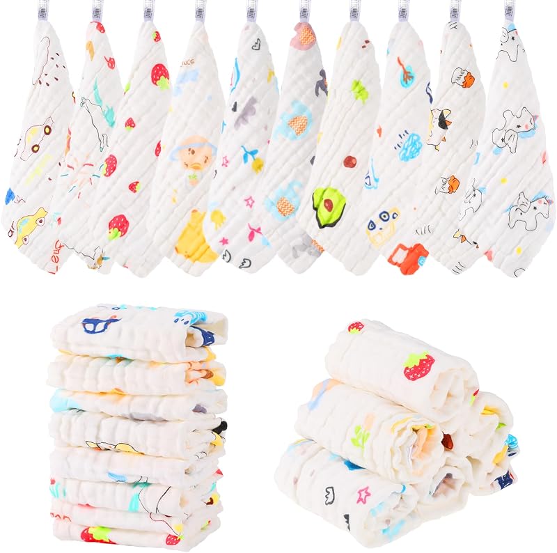 Radsocken 10 Pack Muslin Cloths 25x25cm Cotton Baby Towels Multicolor