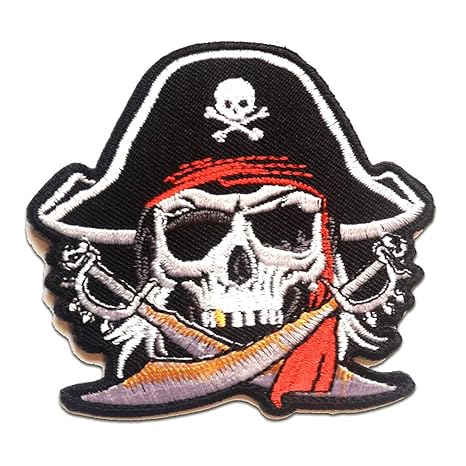 Pirat Totenkopf Skull Patch ''7.0 x 7.4 cm'' - Aufnäher Aufbügler Applikation Applique Bügelbilder Flicken Embroidered Iron on Patches
