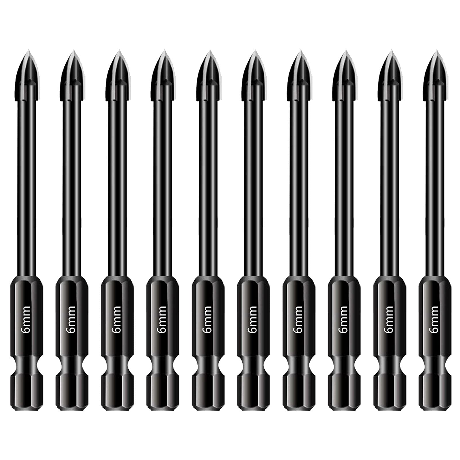 10Pcs Glass and Tile Drill Bit,1/4 Hex Shank 6mm Multi-Purpos Glass Concrete Drill Bit Set For Mirror and Ceramic Tile on Concrete and Brick Wall.