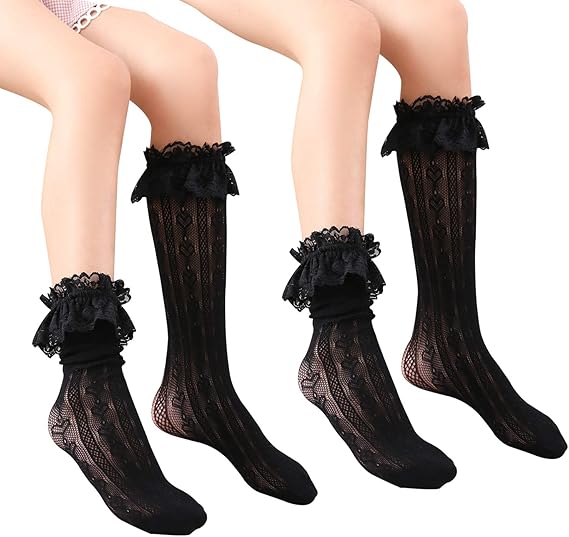 Amazon Co Jp ビメイゴー Bmeigo レースソックス ガールズ ハイソックス 2足セット 花柄 ハート柄 白 黒 全3タイプ レース フリル 美脚 透かし 靴下 ジュニア クルーソックス 女の子 入学式 卒業式 お姫様 結婚式 発表会 かわいい 服 ファッション小物