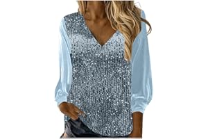 AOPIRTA Womens Sequin Velvet Tops Glitter Sparkly Blouse V-Neck Long Sleeve Dressy Evening Party Holiday Shirts Outfits